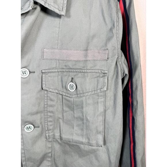 Pistola Camilo Cropped Military Style Jacket size M Green With Red Blue Stripe - Picture 2 of 8
